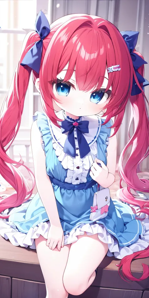 {{best quality}}, {{masterpiece}}, {{ultra-detailed}}, {illustration}, {detailed light}, red hair,blue eyes,twintails,lolita,Fantastic,loli,solo,little girl,long hair