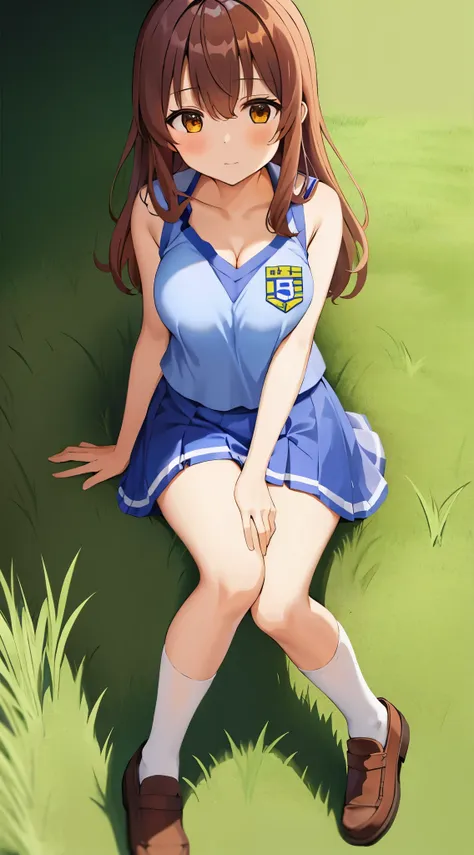 best quality, masterpiece, highly detailed, illustration, 1girl, solo, yoshida yuuko \(machikado mazoku\), shamiko, grass, sitti...