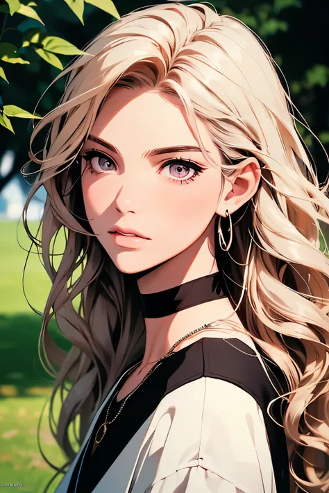 2d illustration, anime, a painting portrait in fine arts, in manhwa style, bishamon from noragami, 1girl, blond long hair, big h...