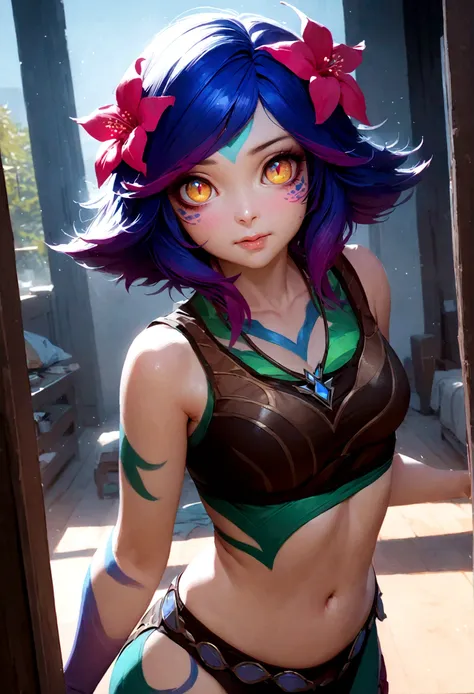 masterpiece,(best quality,top quality,8k),ultra detailed,illustration,painting,detailed eyes and face,(1girl),neeko, multicolore...