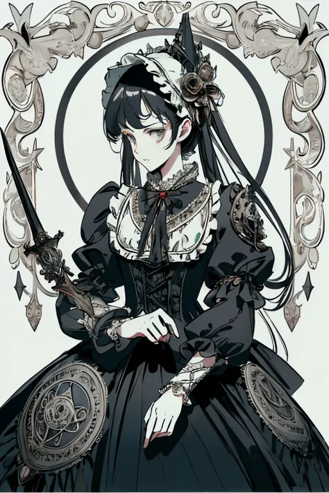 ((best quality)), ((masterpiece)), (detailed), perfect face ((best quality)), ((masterpiece)), (detailed), blank white background, plain background, white background, victorian era inspired floral background, Bloodborne inspired,  occult aesthetic, occult,...