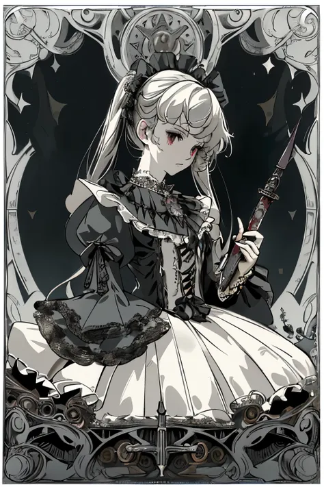 ((best quality)), ((masterpiece)), (detailed), perfect face ((best quality)), ((masterpiece)), (detailed), blank white background, plain background, white background, victorian era inspired floral background, Bloodborne inspired,  occult aesthetic, occult,...