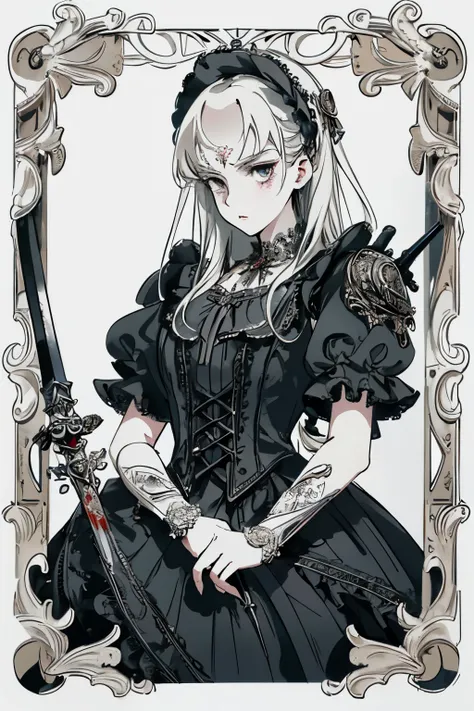 ((best quality)), ((masterpiece)), (detailed), perfect face ((best quality)), ((masterpiece)), (detailed), blank white background, plain background, white background, victorian era inspired floral background, Bloodborne inspired,  occult aesthetic, occult,...