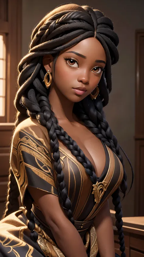 (best quality, masterpiece:1.2), realistic, detailed portrait of 1 black girl,braiding wig close up,realistic oil painting, vibrant colors, soft lighting, intricate brushstrokes, elegant pose, expressive eyes, flowing hair, delicate features.