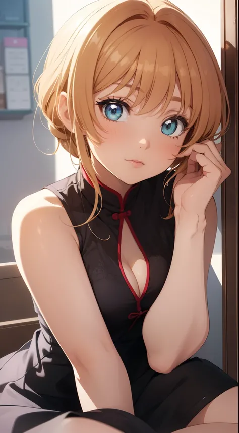 masterpiece, best quality, highres, perfect pixel, depth of field, 1girl, single, solo, beautiful anime girl, beautiful artstyle, (detailed face), (blush), anime CG style, (medium breasts), good lighting, perfect body, lips parted, (sakura kinomoto), gloss...