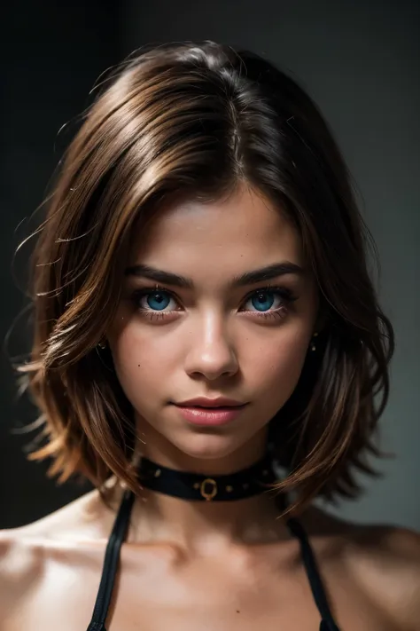 a photorealistic portrait of a stunningly beautiful sarah hyland, wearing sexy halter dress, supermodel with light make - up, ph...