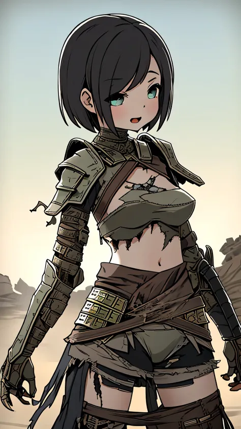 wasteland style，doomsday style，girl，mutation girl，broken armor，wastelandbackground，ruins background，desert background，dim tone，a...