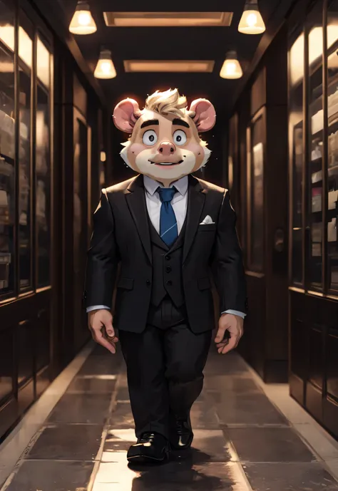 Black painted hamster in a business suit 4k