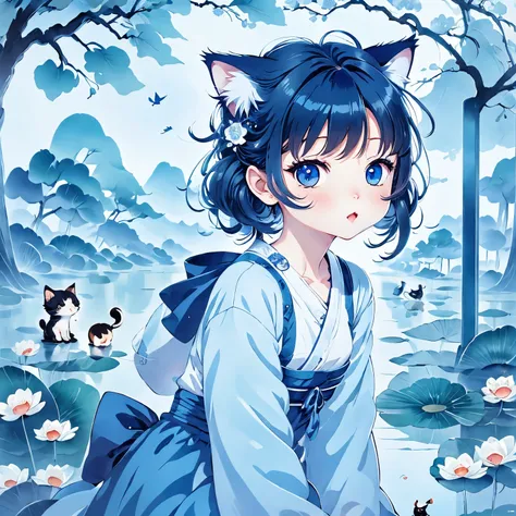 ((anime chibi style)), cute looking kitten with adorable eyes in the park, dynamic angle, depth of field