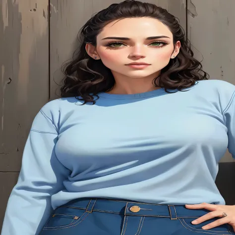 there is a woman who is standing in front of a wooden wall, pouco detalhado. pintura digital, totalmente vestido. pintura de sexy, arte digital em quadrinhos, in digital illustration style, realistic digital illustration, detailed Cor realistas, Anime digi...