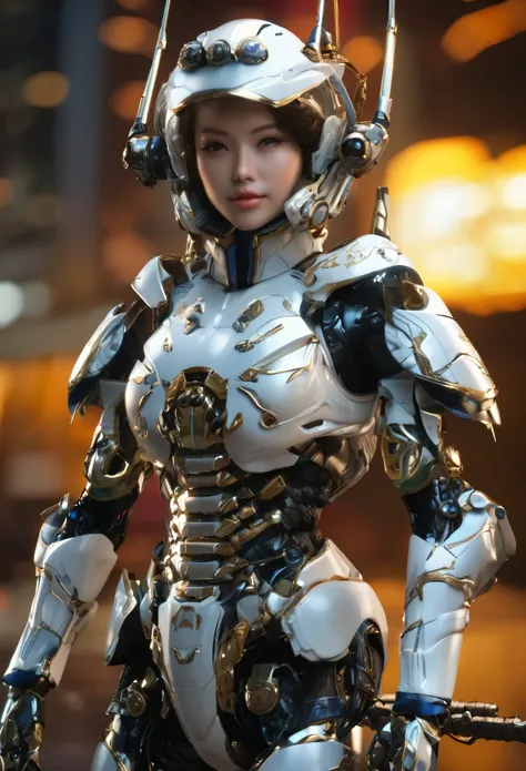 (masterpiece, best quality:1.2), (8k uhd, 16k, 32k, ultra high res), (very intricate detail), (very realistic texture), glossy texture, raw bioinsect armor with white ant-like appearance designed by Katoki-Hajime, one, female soldier with beautiful face, m...