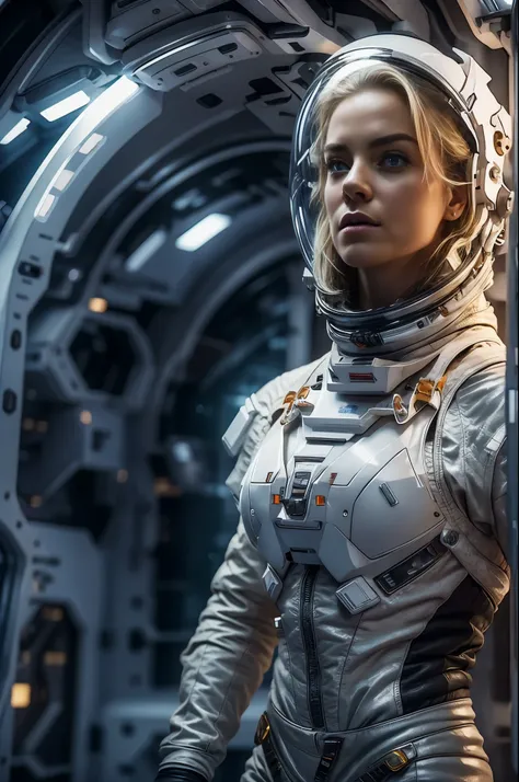 Masterpiece, a beautiful 25 years old German blonde girl, solitary female astronaut, desolated planet landscape, space and stars, electric atmosphere, utility belt, Metallic Gray Zinc, sci-fi, ultra high res.photorealistic, 16k, UHD, HDR, the best quality,...