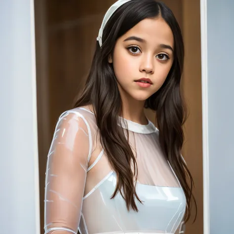 photo portrait of 21 years old jenna ortega, ein atemberaubendes, detailed color portrait of (sks frau:1), wears a ((white trans...