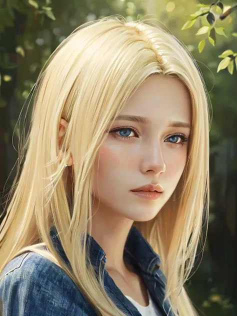 Close-up head, To the camera, Realistic digital painting of a woman portrait, Shy, open mouth to say something, sad, (medium Hair:1.1), (Blonde Hair:1.3), (Highly detailed skin:1.2), Mystical style, Global Illumination,