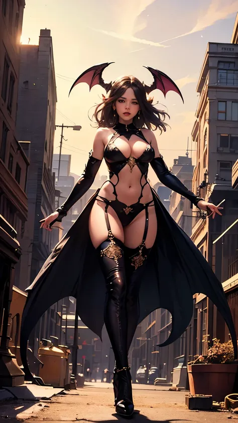 (masterpiece, Top quality, best quality, official art, beautiful and aesthetic:1.2), (1 beautiful and sexy ((Succubus))), (Dynamic poses), Cowboy shooting, full-body shot，Very detailed, (Fractal Art:1.3), rich and colorful, Highest detail,  ((movie lightin...