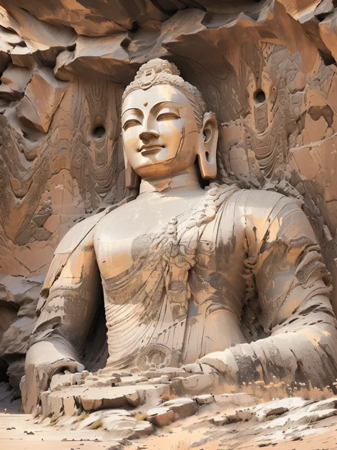 arafed statue of a person sitting on a rock in front of a cave, mogao grottoes, the buddha, buddha, buddhist, ancient chinese ar...