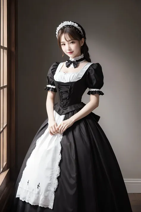 (masterpiece、highest quality、ultra-high resolution、award-winning works、8k)、one beautiful maid、gorgeous victorian maid dress、luxu...