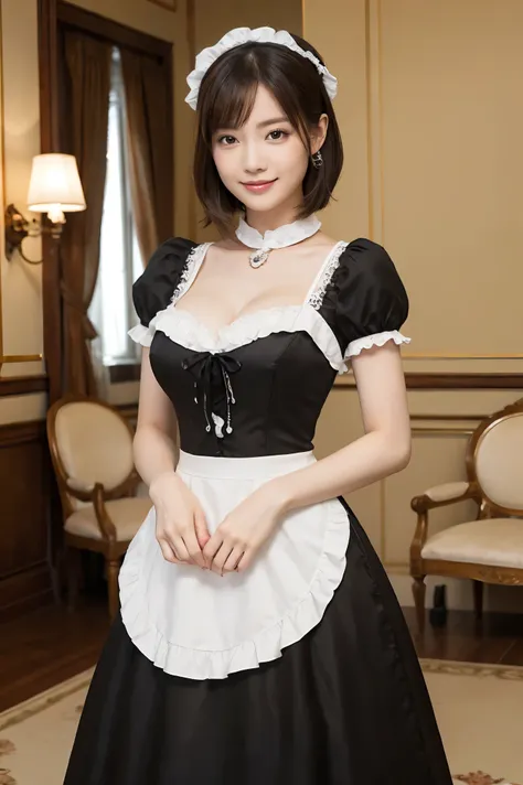 (masterpiece、highest quality、ultra-high resolution、award-winning works、8k)、one beautiful maid、gorgeous victorian maid dress、luxu...