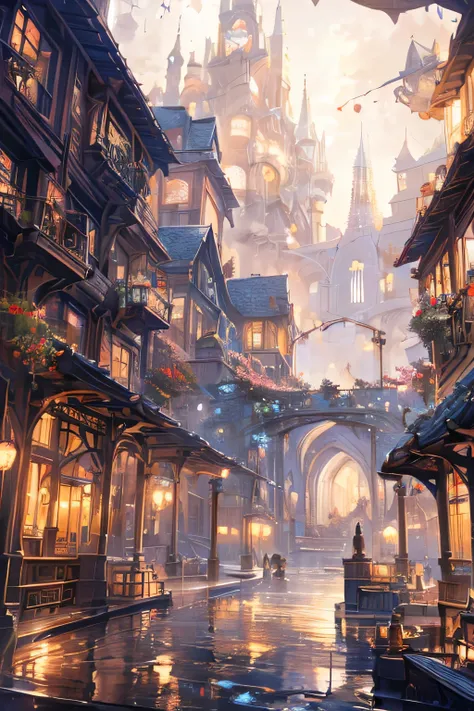 mist, Thomas Kinkade, Aaron Wiesenfeld、Beksinki、Adrian Eversen、Gedimins Plankevicius、Escher, Intricately sophisticated textures, Matte Painting Details, Deep color, wonderful, Intricate details