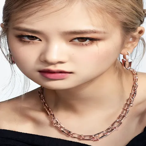 um close de uma mulher usando um colar e brincos, roseanne park of Blackpink, portrait of jossi of Blackpink, jossi of Blackpink, portrait jisoo Blackpink, lalisa manoban of Blackpink, Blackpink jennie, lalisa manobal, jisoo of Blackpink, jisoo from Blackp...