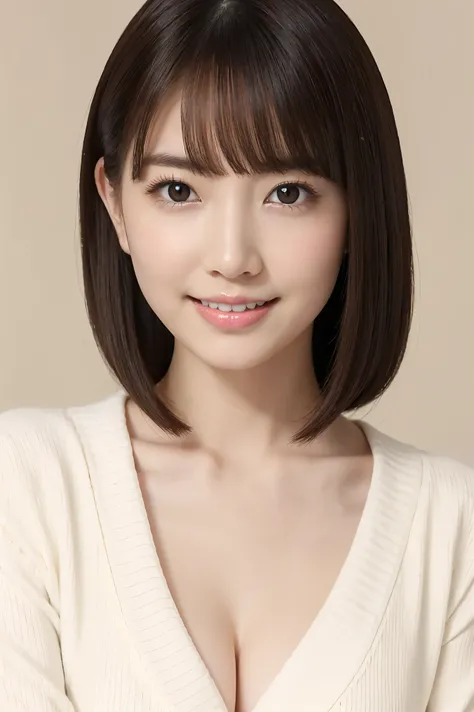 (highest quality、Tabletop、8k、Best image quality、Award-winning works)、1 pretty girl、(White fluffy elegant open cardigan:1.1)、(Very smooth and finely textured elegant open cardigan:1.1)、Perfect Girl Portrait Photo、Glowing Skin、Brown Hair、(Small cleavage:1.1)...