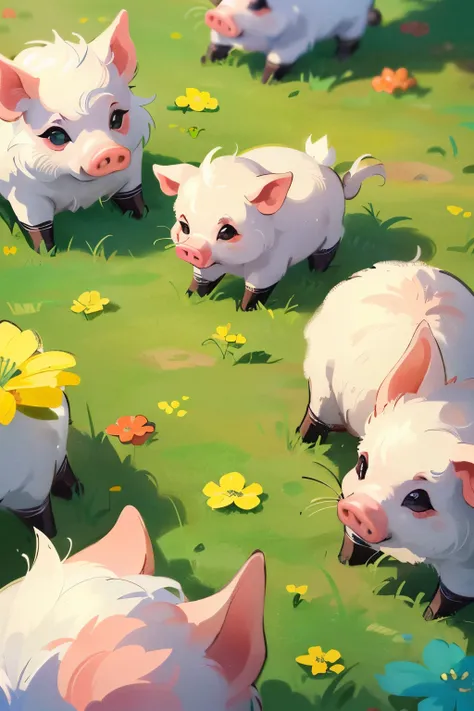 ((best quality)), ((masterpiece)), (detailed), logo，Green lawn，There are some cute little pigs and bunnies on it.，personification，Bright colors，A bright atmosphere，HD