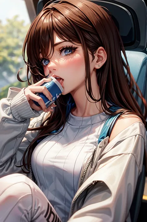 brown hair gamer girl drinking coffee