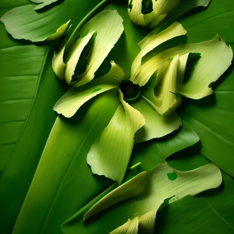 
Calligraphy written on green lotus leaves ，white background