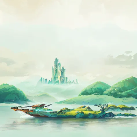 There is a boat with a dragon on the water near a city, background technologywork, Detailed scenery —width 672, 4k hd wallpaper illustration, background technology, 4k hd illustration wallpaper, Ancient city landscape, environment design illustration, Sky ...