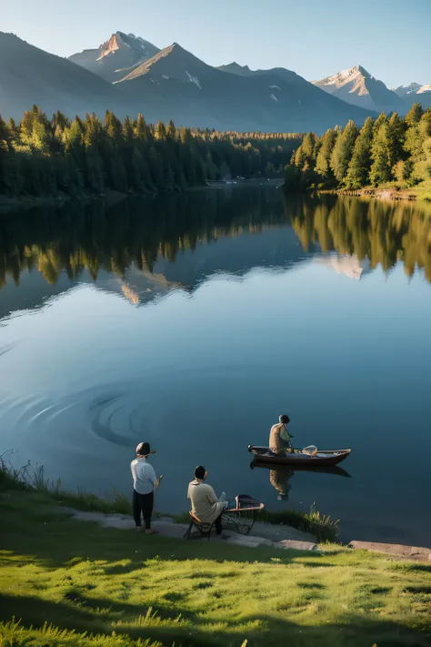 People fishing by the lake