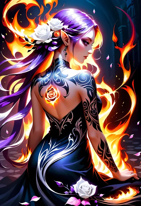 arafed, dark fantasy art, fantasy art, goth art, a picture of a tattoo on the back of a female elf, a glowing tattoo of a ((whit...