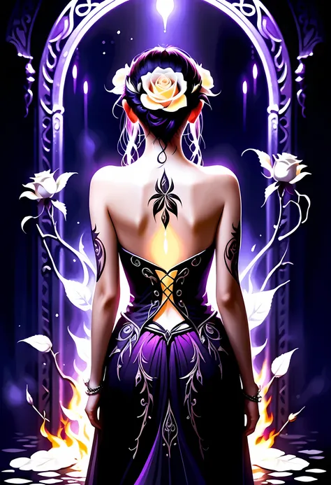 arafed, dark fantasy art, fantasy art, goth art, a picture of a tattoo on the back of a female elf, a glowing tattoo of a ((whit...