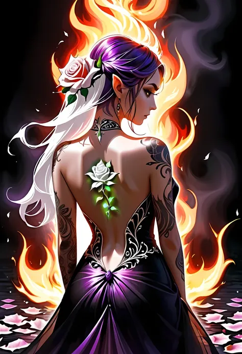 arafed, dark fantasy art, fantasy art, goth art, a picture of a tattoo on the back of a female elf, a glowing tattoo of a ((whit...