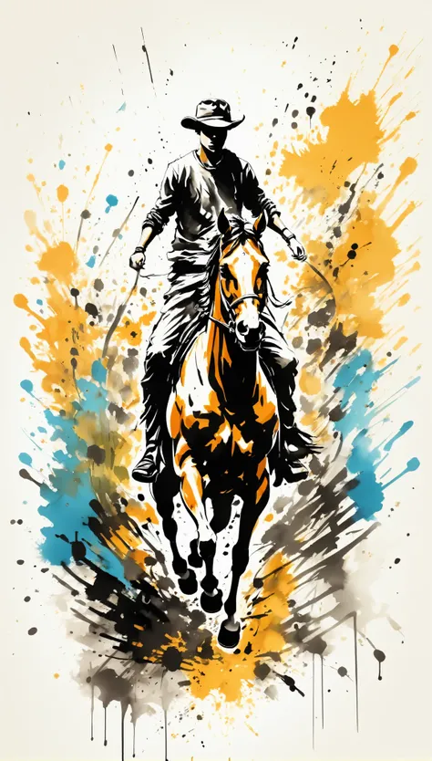 Vector Art, With lots of dark horse color illustrations, In the center, Vibrant colors,Graffiti Art,ink splatter,Wild and unrestrained,rich and colorful,visual impact,Modern aesthetic super detailed,