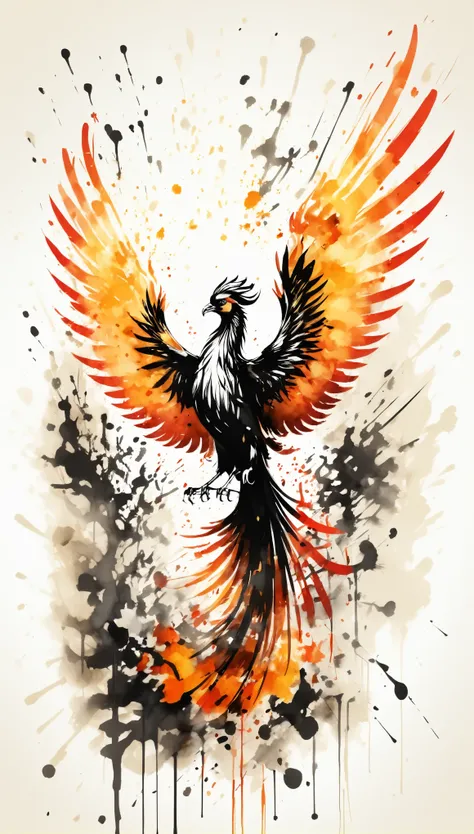 Vector Art, With colorful illustration of Fire Phoenix, In the center, Vibrant colors,Graffiti Art,ink splatter,Wild and unrestrained,rich and colorful,visual impact,Modern aesthetic super detailed,