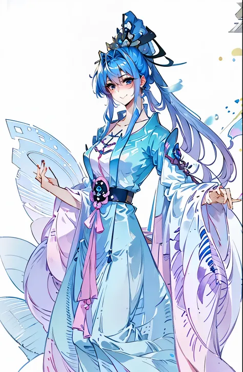 best quality at best, Ultra-high resolution, (((1 girl))),Hourglass figure, Large Breasts, Pink and blue hair, Powder blue highlights,Powder blue hair,light blue hair,Long Pig,Long Pig,Long dispersion,Powder blue eyes,Super thin face, Tattoo,Tattoo,masterp...