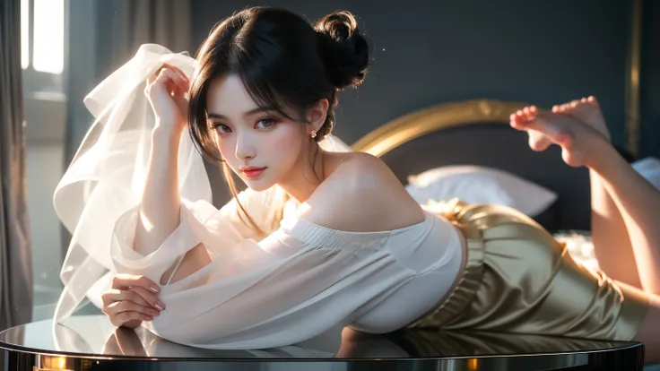 (best quality,Extremely detailed,Photo-realistic:1.37),Height 168 cm，Melon seed face shape，The facial features are delicate and well-proportioned，The face is feminine，A pair of clear almond eyes，Gentle and affectionate eyes，Eyelashes are long and thick，Sle...