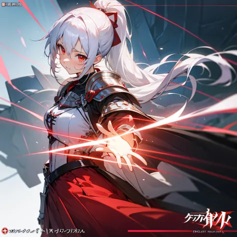 Wearing a red and white dress、anime girl, Highly detailed official artwork, Epic Light Novel Cover Art, epic Light novel cover art, Silver and red armor,Anime style 4K, Detailed key animation art, Light novel cover art, Anime Fantasy Artwork，White hair and...