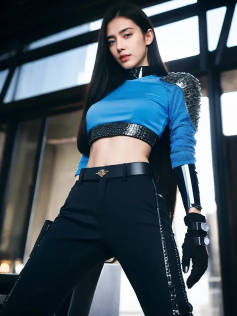 8K, Top Quality, Intricate Details, Ultra Detail, Ultra High Resolution, Masterpiece, ((close up shot)) , Slender, not Smile, (Makeup: 0.4), (Fluffy Blue Eyes: 1.21), blue Eyes,, ((full body)), 1girl, solo, 1 girl, (( full body)), close-up shot, standing...