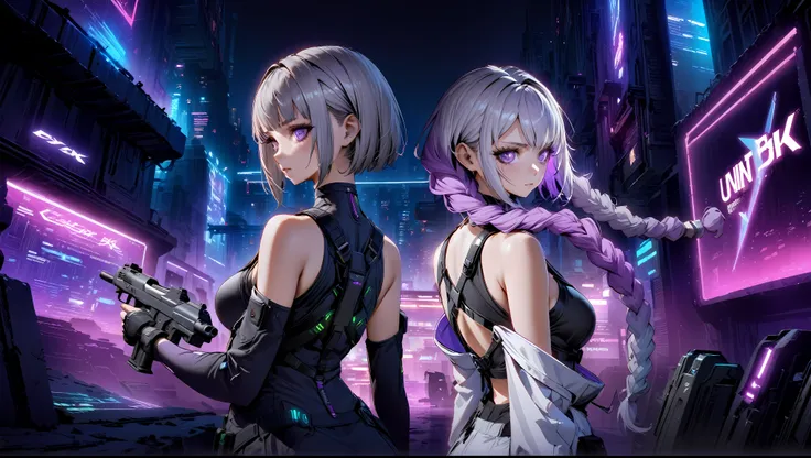 (((official art, unity 8k wallpaper, super detailed, beautiful, beautiful, masterpiece, best quality))), 2 girls standing back t...