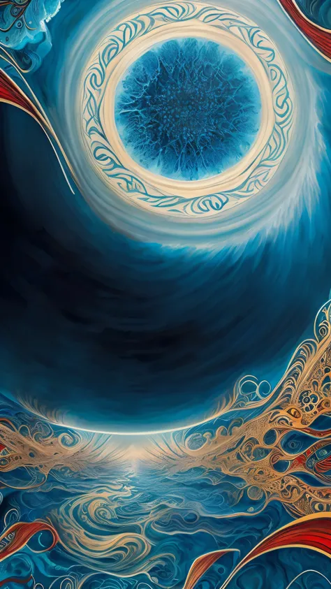 A beautiful, highly detailed and realistic, surreal abstract digital painting, mostly in dark blue and light blue colors, featuring organic shapes with dynamic brushstrokes, an ethereal atmosphere, cinematic lighting, and intricate details, 4k masterpiece,...