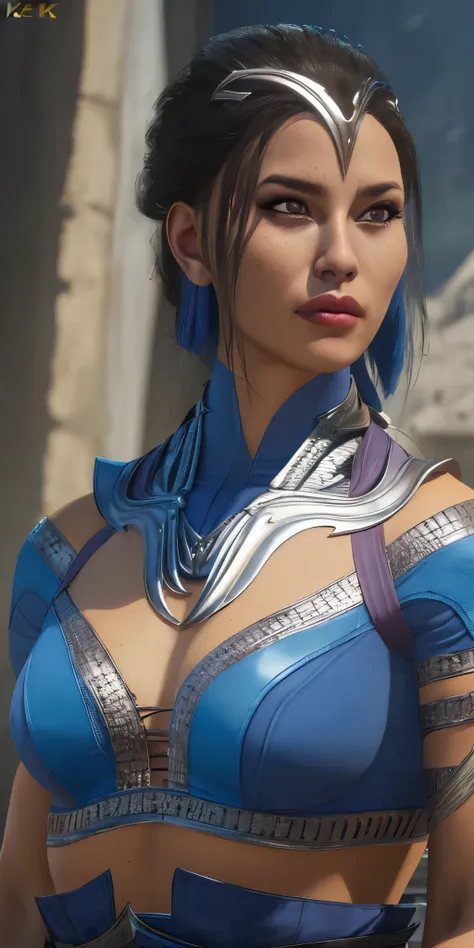 a beautiful detailed portrait of kitana from mortal kombat 1, extremely detailed eyes and face, beautiful detailed lips, longeye...