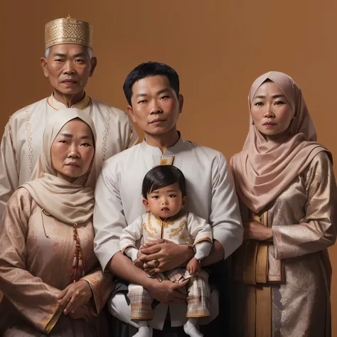 arafed family posing for a portrait in traditional clothing, an indonesian family portrait, family portrait, by Basuki Abdullah, family photography, potrait, full protrait, hyperrealism”, barong family, happy family, portraiture, award winning portrait, hi...