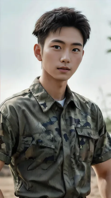 8k, (masterpiece), best quality, 2d, Brother Bing,Wear training uniform，Wearing a hat，Wearing a full set of military green camouflage uniforms, No background, Upper body unobstructed photos，Green Clothing，Southeast Asian Soldiers，Face to the camera，
