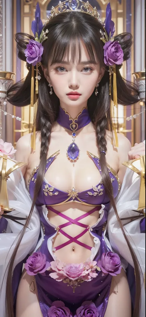 Royal sisters，Exquisite eyes，Frozen queen，Put the crown on your head，Detailed facial expressions body，Tall and big，Glamorous characters，Leg length，4k，HD，Sensual，White translucent lace，白皙The complete picture，Little cherry mouth，Beautiful and lovely，The comp...