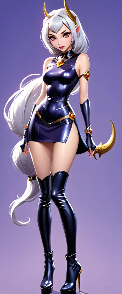 soraka , black latex dress, black high heel boots , best quality, masterpiece, league of legends