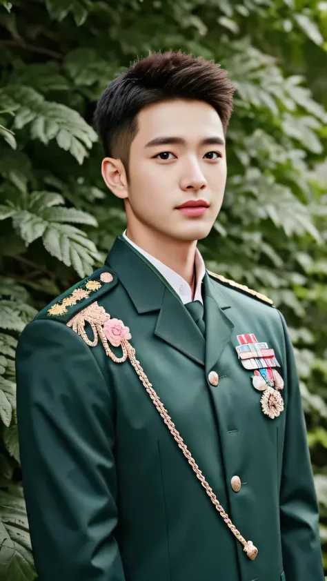 8k, (masterpiece), best of quality, 2d, arafed man in a posing for a picture, Wearing Uniform,, Embroidered uniform guard, Wearing military , yanjun chengt, Dressed in full military green, officer, Unified background, Wearing a generalof，Upper body unobstr...