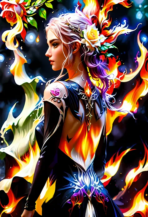 arafed, dark fantasy art, fantasy art, goth art, a picture of a tattoo on the back of a female elf, a glowing tattoo of a ((whit...