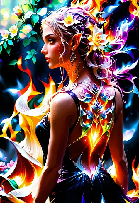 arafed, dark fantasy art, fantasy art, goth art, a picture of a tattoo on the back of a female elf, a glowing tattoo of a ((whit...