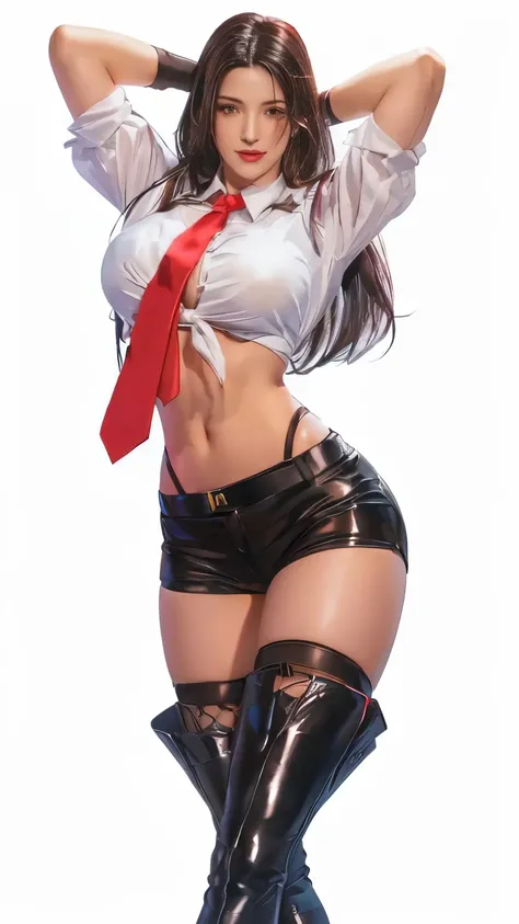 Arav woman posing in white shirt and red tie, Tifa lockhart with white hair, Tifa lockhart, seductive Tifa lockhart portrait, Tifa lockhart portrait, Style Art, Extremely detailed artger, Tifa, Attractive anime girl, portrait of Tifa lockhart, in the Style...